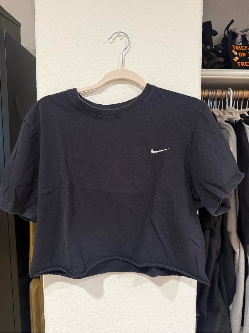 Nike Black Cropped Crew Tee with White Swoosh